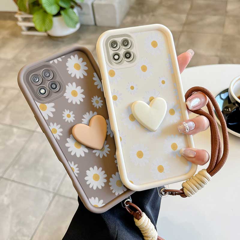 Phone Cases India - 3pcs(White Sunflowers Phone Case+Lanyard+Craft Embellishments) For