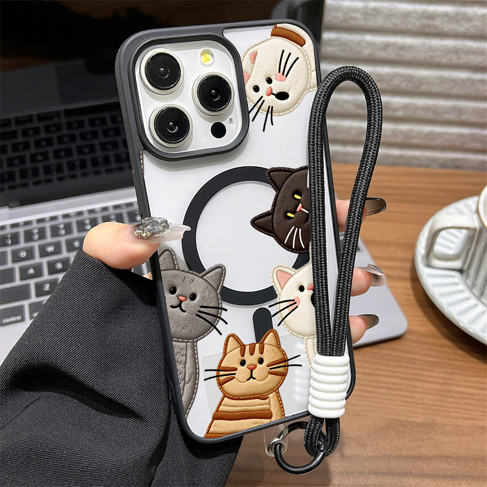 Phone Cases Store - Cute Faux Embroidery Cat Phone Case