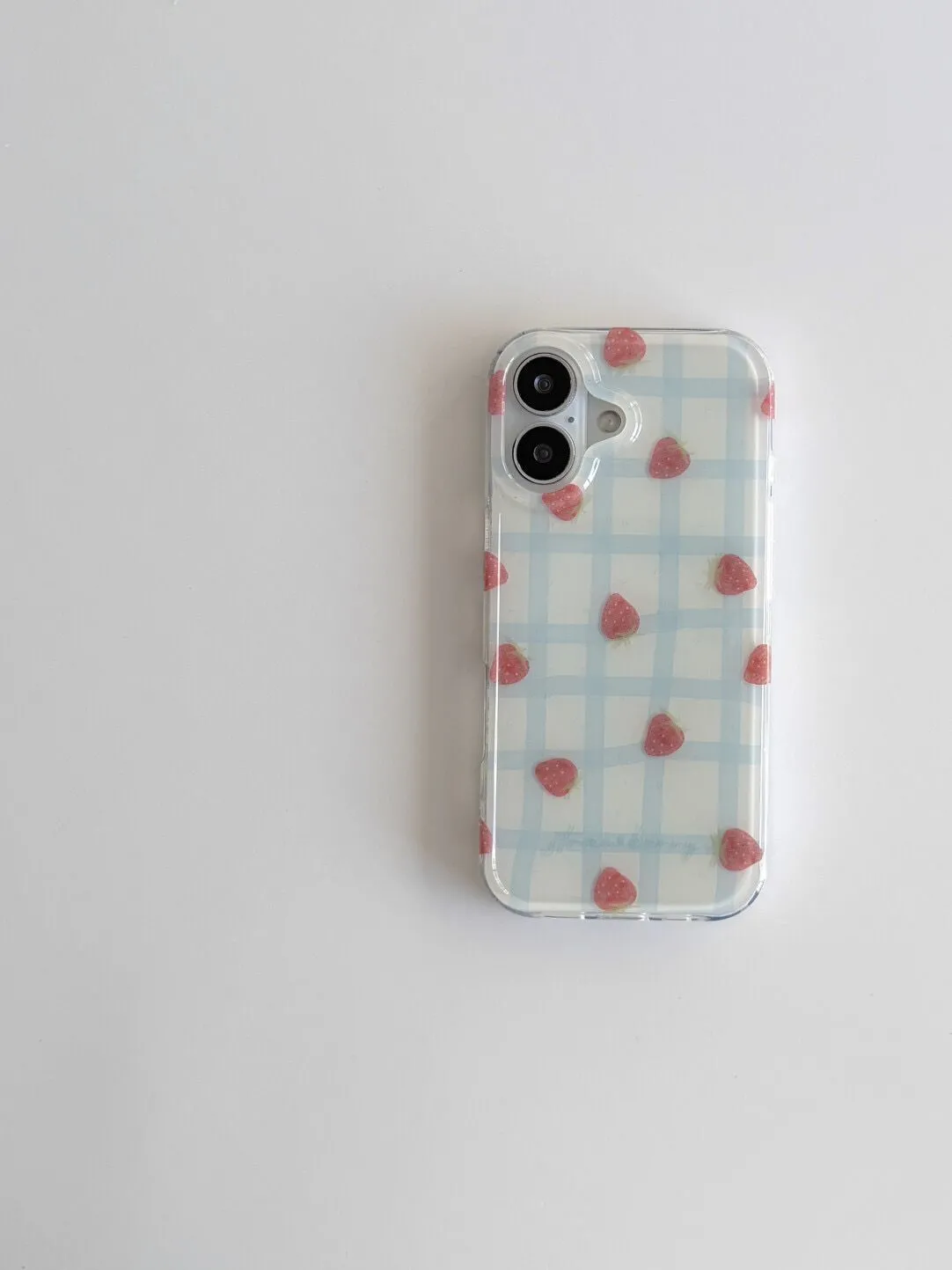 Fresh Blue Grid Pattern Strawb - Phone Cases Purple review and price