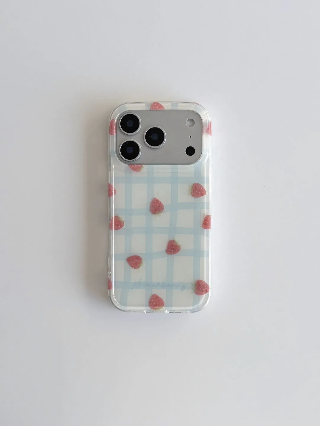 Fresh Blue Grid Pattern Strawb - Phone Cases Purple review and price