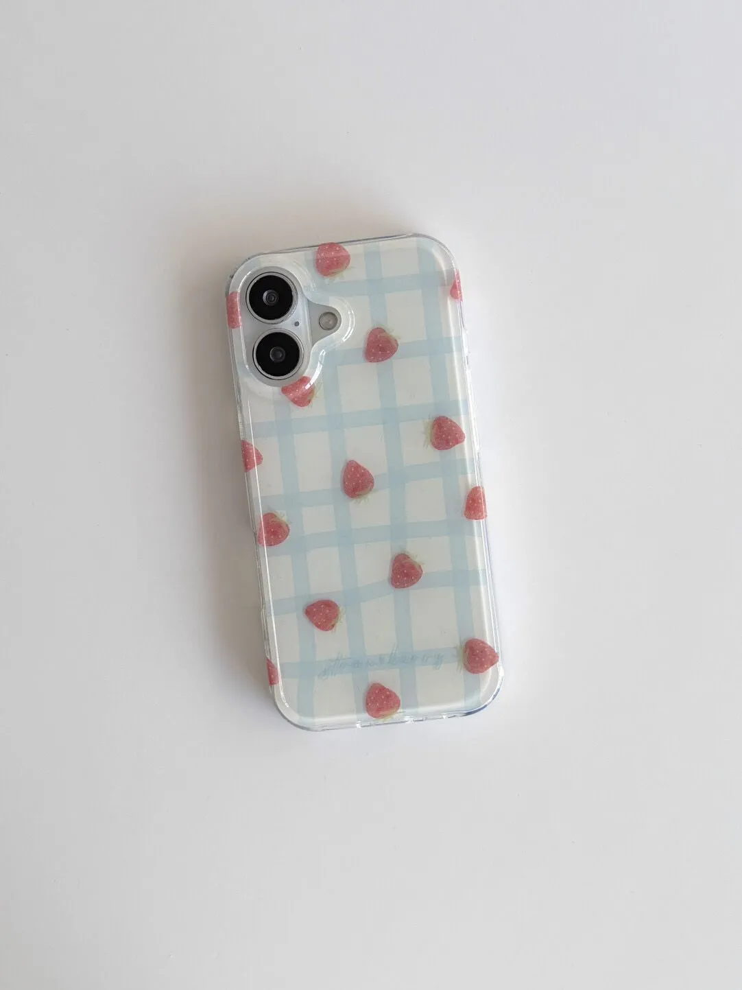 Fresh Blue Grid Pattern Strawb - Phone Cases Purple review and price