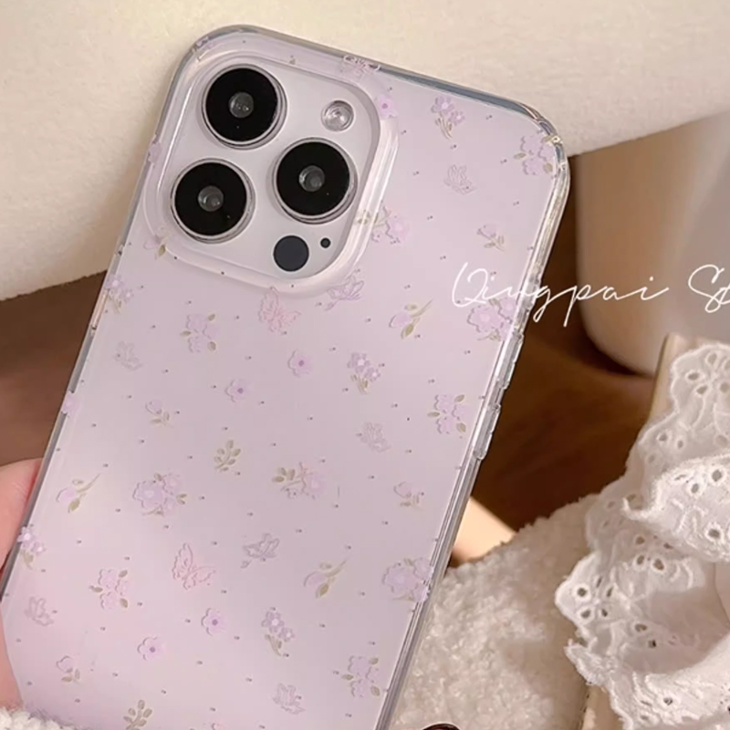 Ins Korean Purple Floral Gentl - Phone Cases Purple review and price