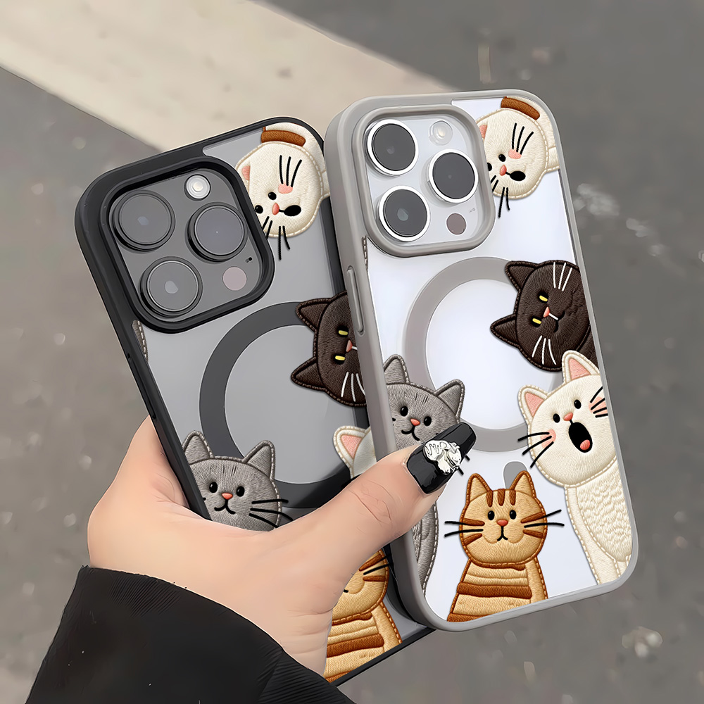 Cute Faux Embroidery Cat Phone - Phone Cases Store review and price